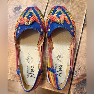 Handmade Alex Originals Woven Rainbow Leather Huarache Flats Sandals Size 7